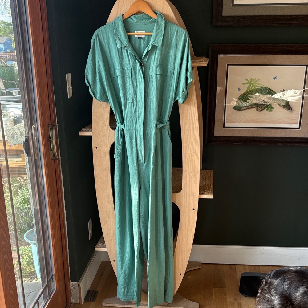 Universal Thread Relaxed Utility Jumpsuit in Teal Green Size 14 linen blend